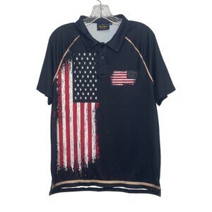 Mainfini Polo Shirt Mens Medium New WOT Blue American Flag Patriotic